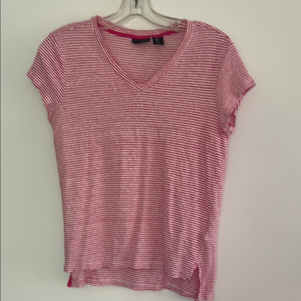 Tahari Pink Fitted Ribbed Short Sleeve Tee